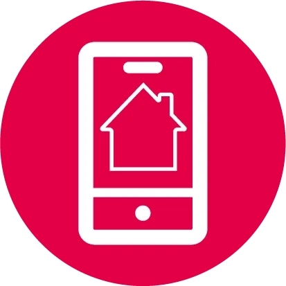 Mobile phone with home icon on red circle background