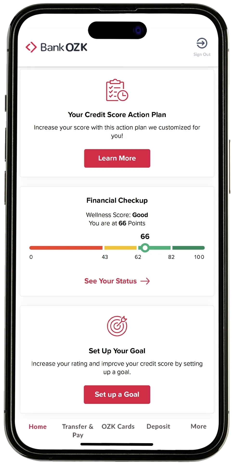 Credit Score+ in the mobile app for Bank OZK