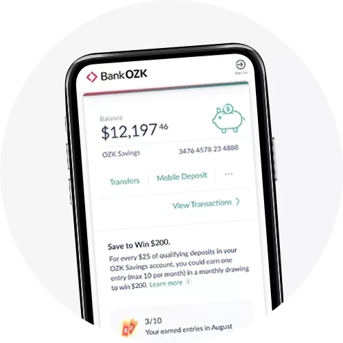 In-app Bank OZK example of a savings account balance.