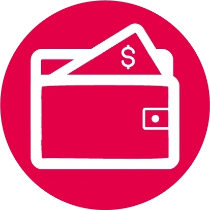 Wallet icon on red circle background