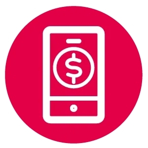 Red circle with phone with a dollar sign on the screen icon