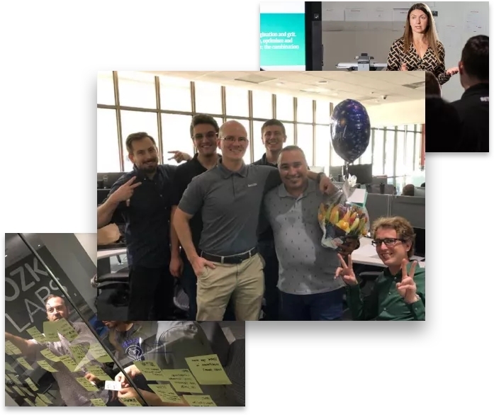 A collage of photos of labs employees generally having a good time.