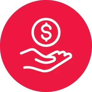 Red circle with hand and coin icon