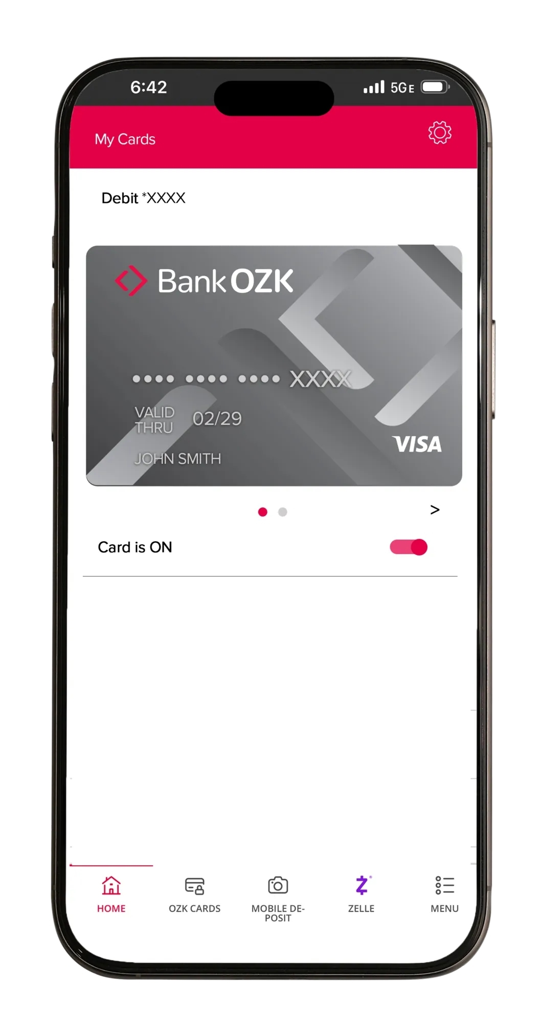 Phone with debit card image and lock toggle